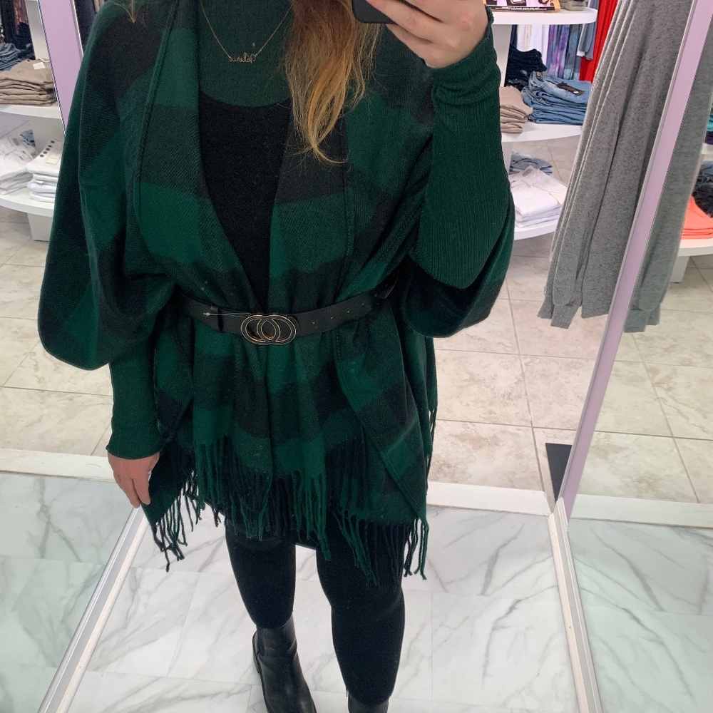 Hunter Green & Black Plaid Poncho